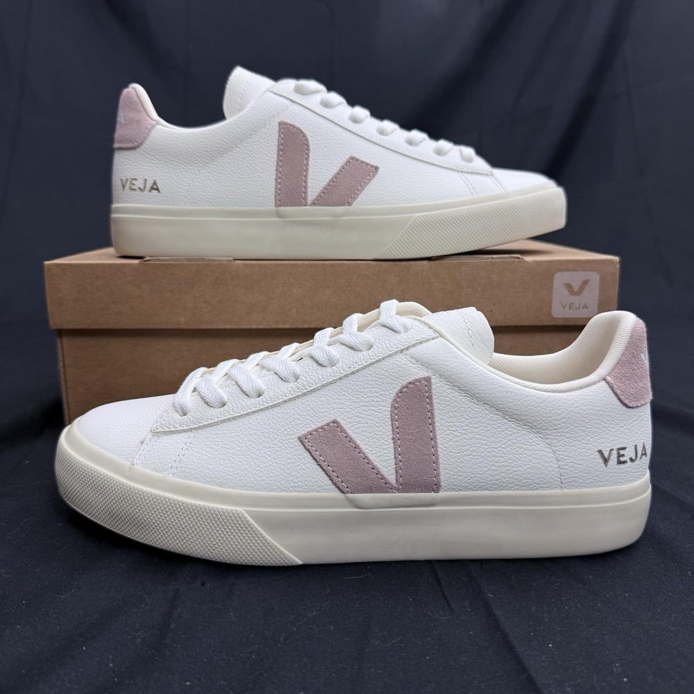 Veja White Natural Leather Campo Athletic Sneakers Shoes Women Size 8 Babe Pink